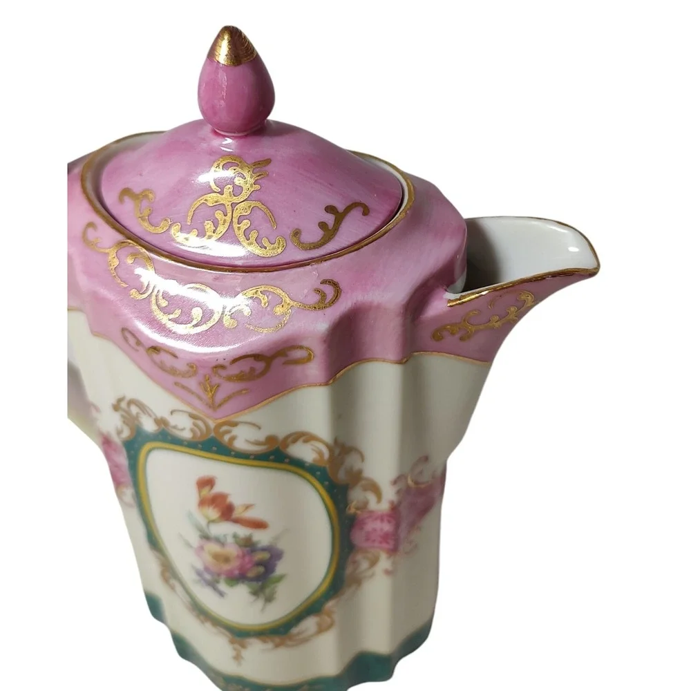 Vintage Royal Vienna Chocolate Pot with Four Cups Set Victorian Woman Pink Tea‎